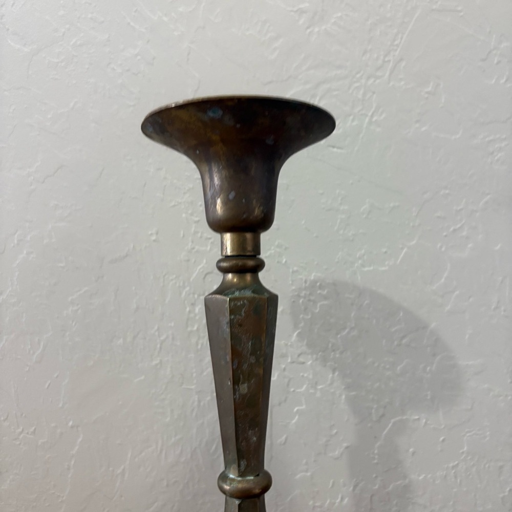 Vintage Brass Mid-Century Modern Candlestick Holder — Made in Hong Kong, 13.25” - Picture 7 of 9